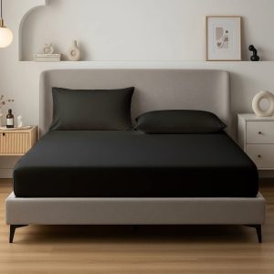 Alvásstúdió Jersey gumis lepedő Fekete